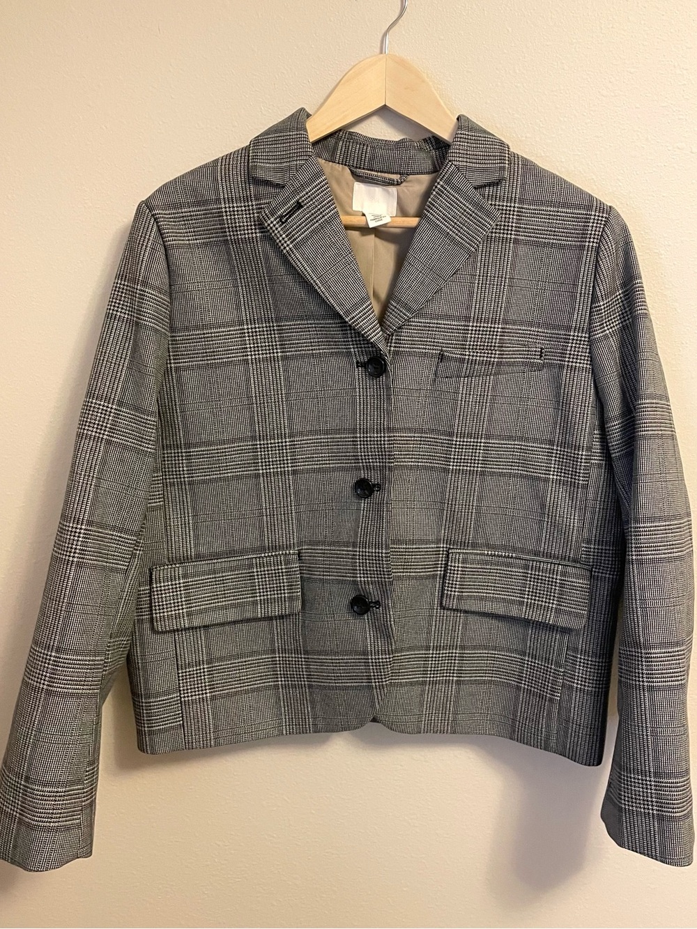 H&M - Gray Plaid Blazer Jacket Glen Plaid Tailored Career Office Preppy - Size L